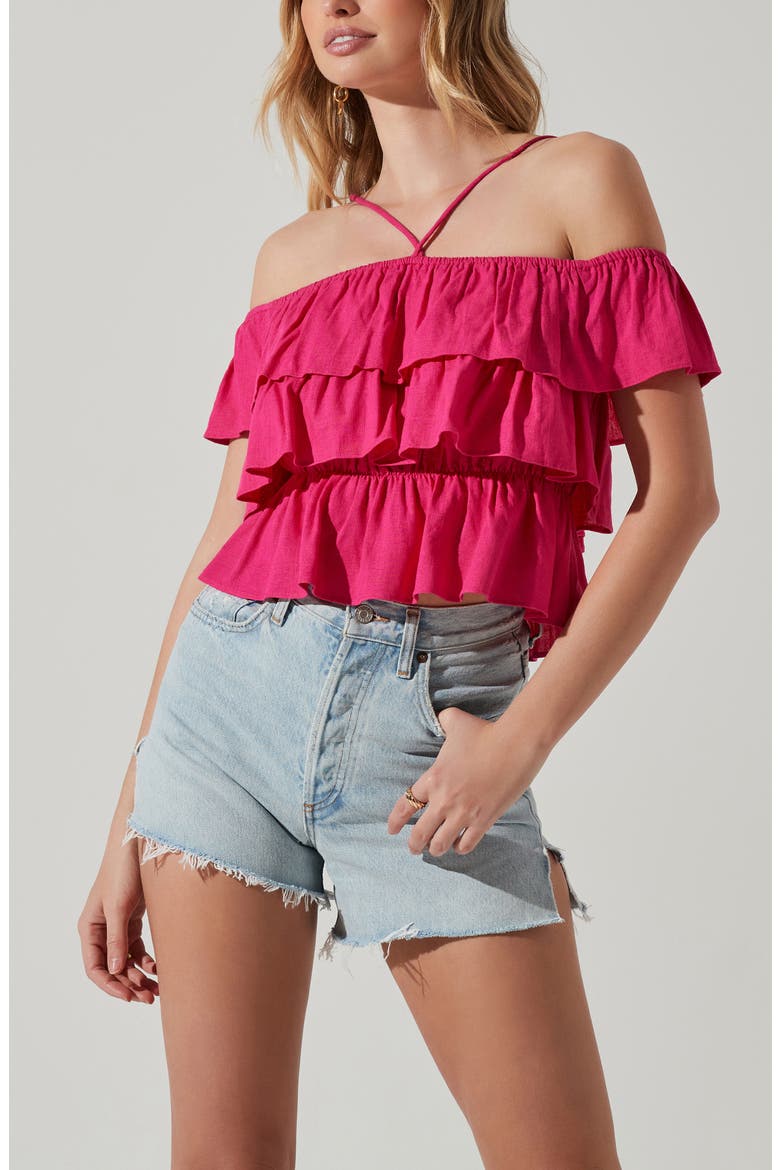 Off the Shoulder Ruffle Top, Alternate, color, FUCHSIA