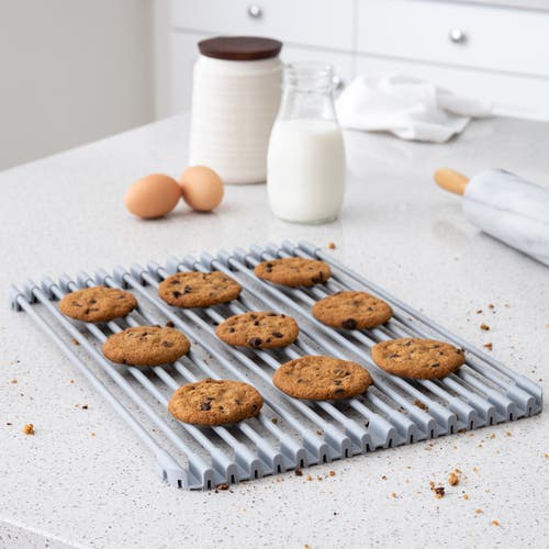 Better Houseware Multipurpose Roll Up Rack, Silicone Coated Stainless Steel, Large In Gray