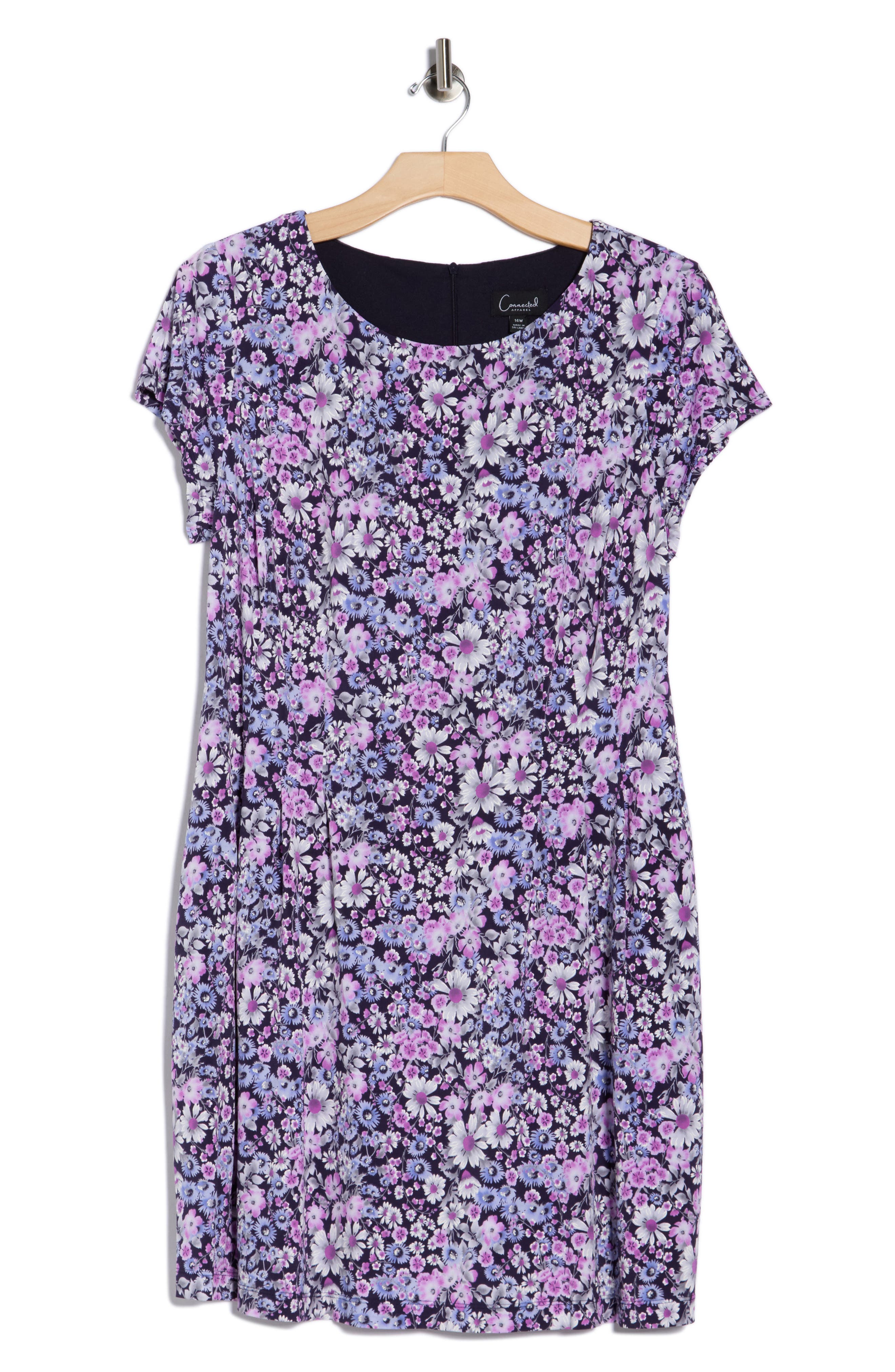 Connected Apparel Floral Short Sleeve Shift Dress