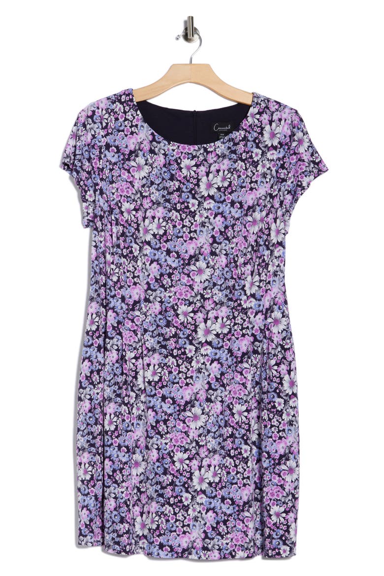 Floral Short Sleeve Shift Dress, Alternate, color, ORCHID