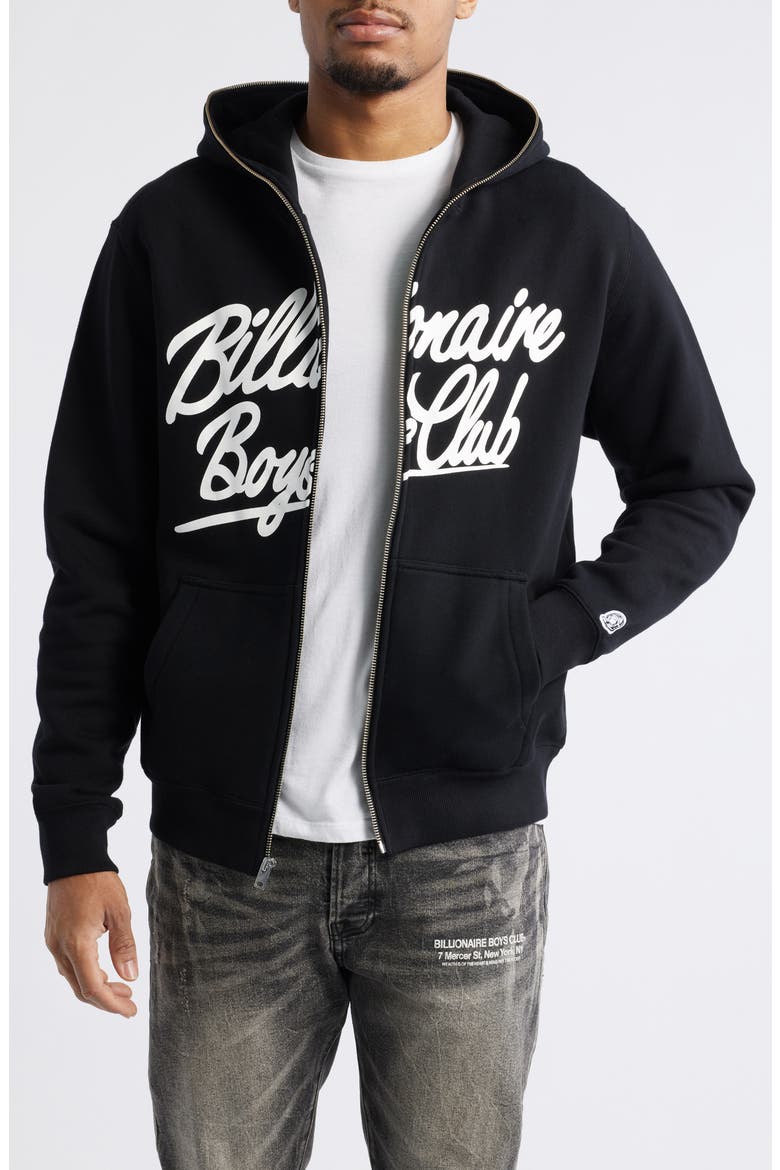BB Script Logo Zip Hoodie, Main, color, BLACK
