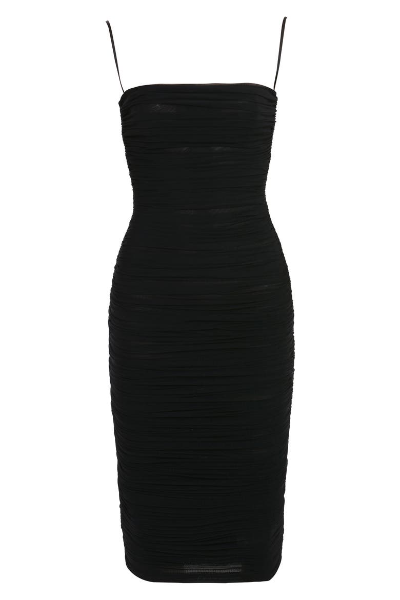 Sirene Ruched Mesh Dress, Alternate, color, BLACK