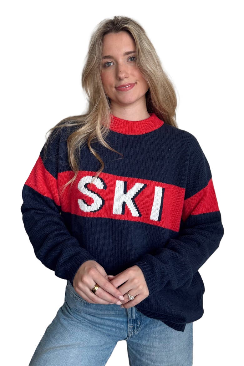 Sadie Crewneck Ski Sweater, Main, color, Navy Ski