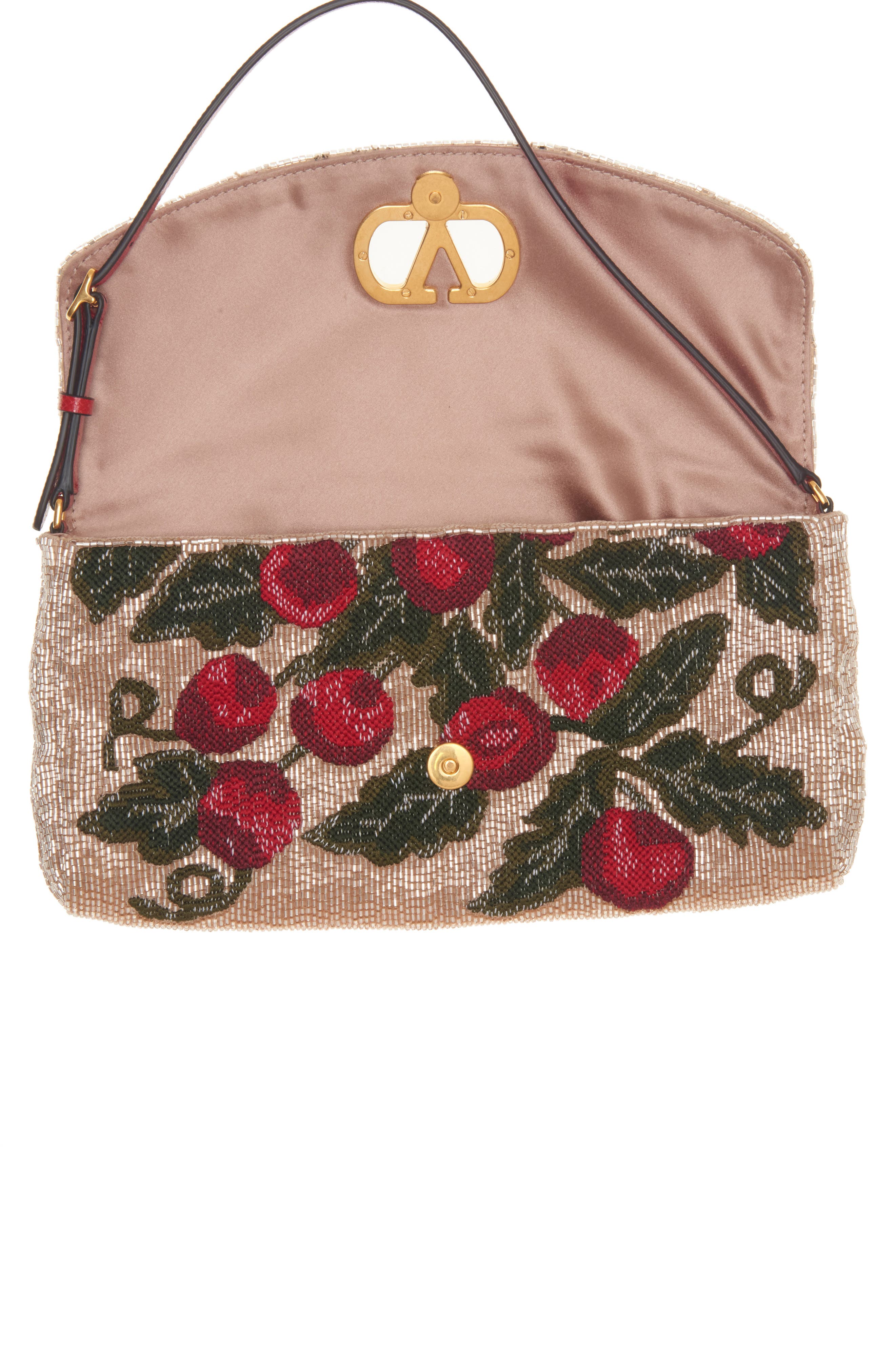 Valentino Garavani Embroidered & Beaded Satin Shoulder Bag, Alternate, color, Multicolor/ Rouge Pur