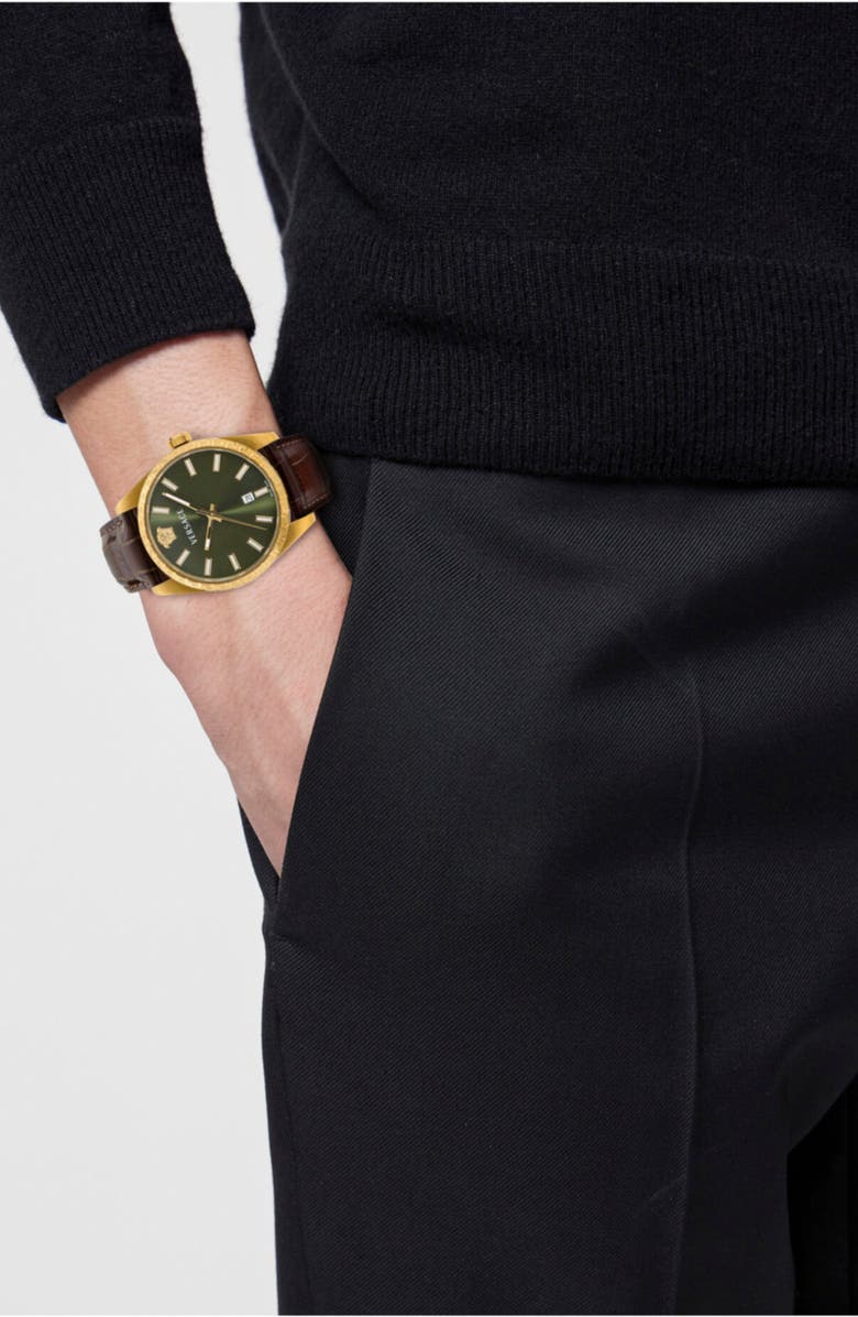 Versace Millenyium Leather Strap Watch, 40mm, Alternate, color,