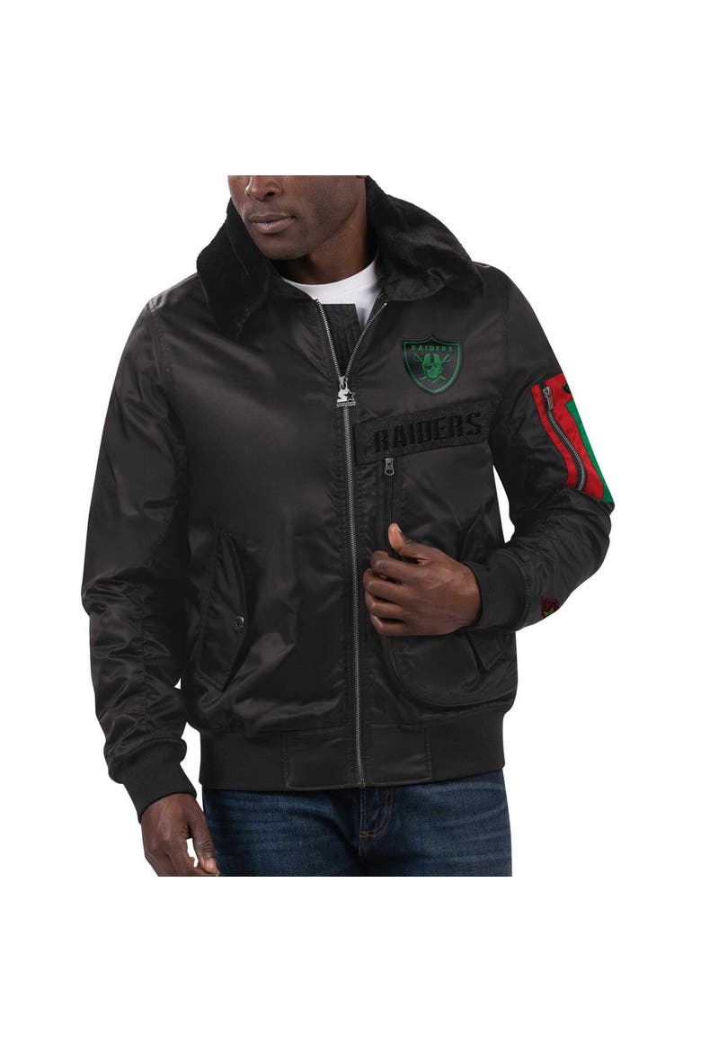 Men's Starter x Ty Mopkins Black Las Vegas Raiders Black History Month Satin Full-Zip Jacket, Alternate, color, Black