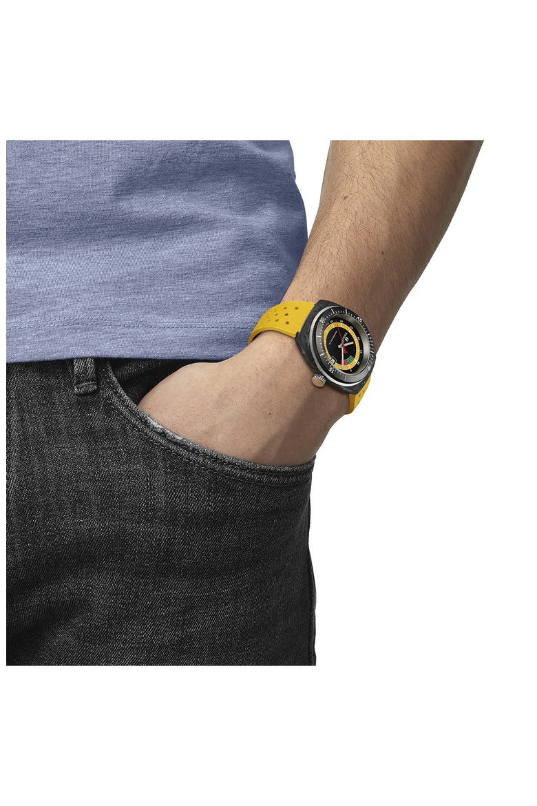 Sideral S Powermatic 80 Rubber Strap Watch, 41mm, Alternate, color, BLACK/ YELLOW