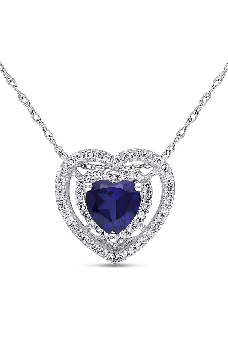 Julianna B. Gemstone & Diamond Halo Heart Necklace 10K, Main, color, Created Sapphire