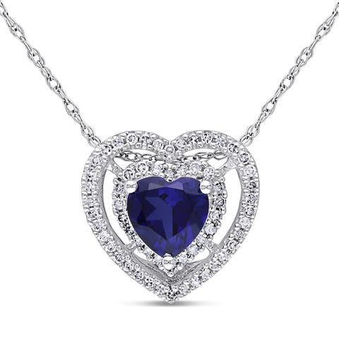 Gemstone & Diamond Halo Heart Necklace 10K
