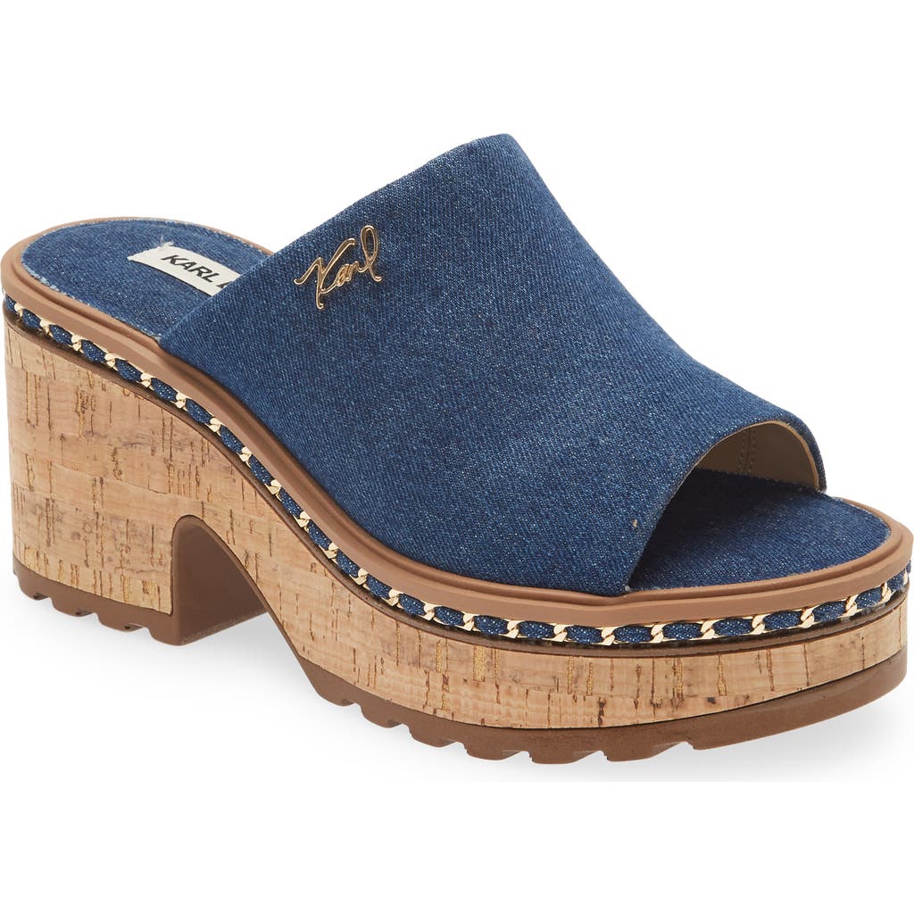 Karl Lagerfeld Women's Clarina Chunky Denim Block Heel Mules In Blue