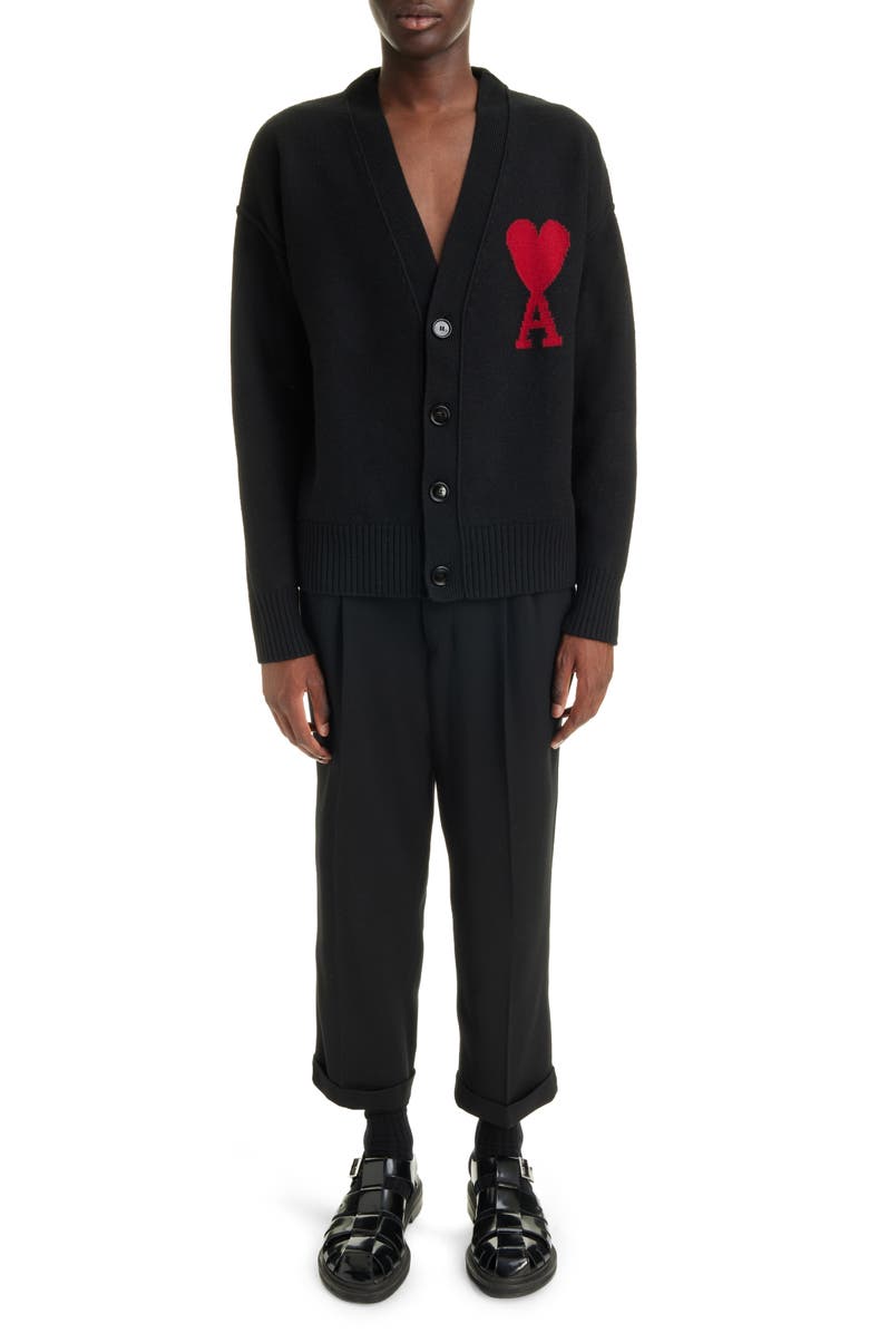 AMI PARIS Ami De Coeur Wool Cardigan, Alternate, color,