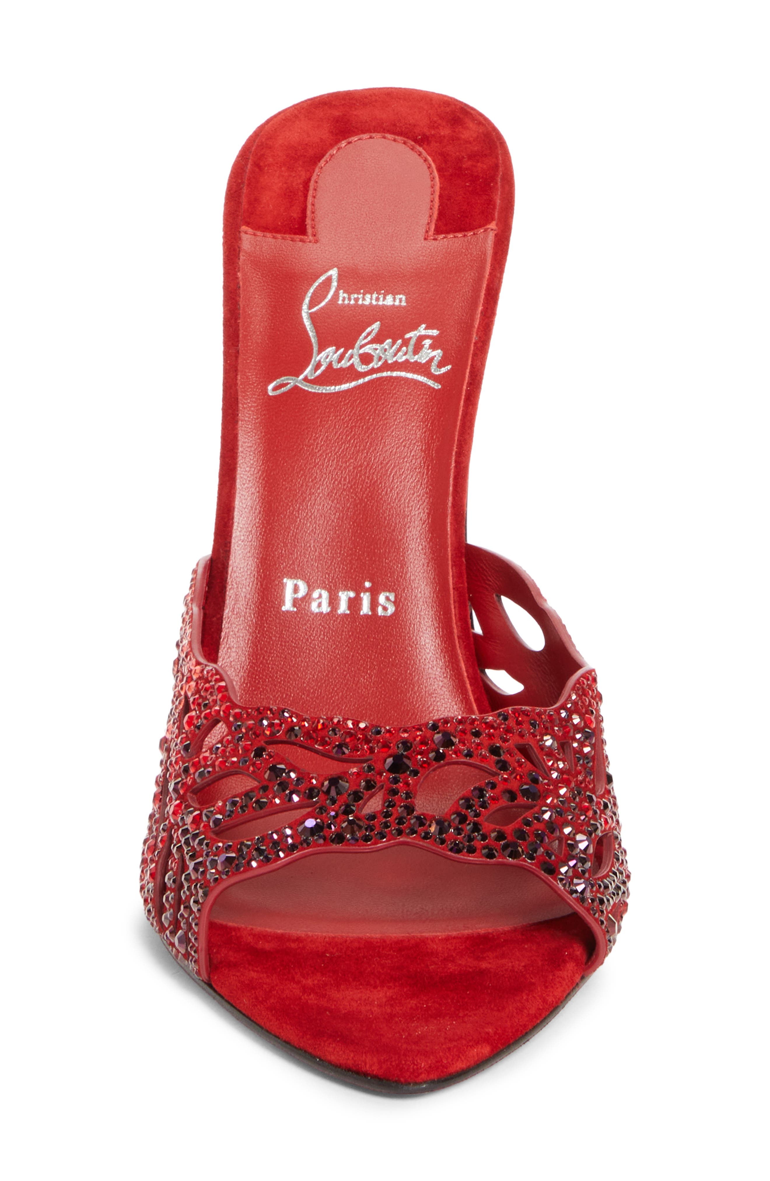 Christian Louboutin Lasera Ombré Crystal Embellished Slide Sandal, Alternate, color, Fever/ Mix Degrade