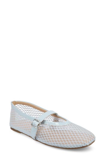 Shop Journee Collection Casha Mesh Mary Jane Flat In Light Blue