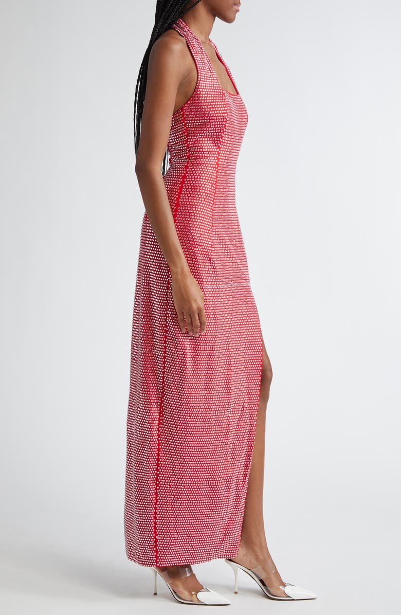 Area Crystal Embellished Halter Gown, Alternate, color, Carmine