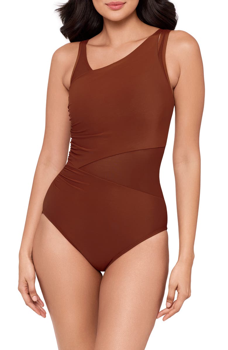 Miraclesuit<sup>®</sup> Illusionist Azura Underwire One-Piece Swimsuit, Main, color, Copper Brown