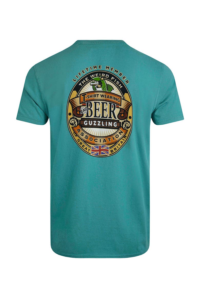 Beer Guzzling Back Print Artist T-Shirt, Alternate, color, Viridis