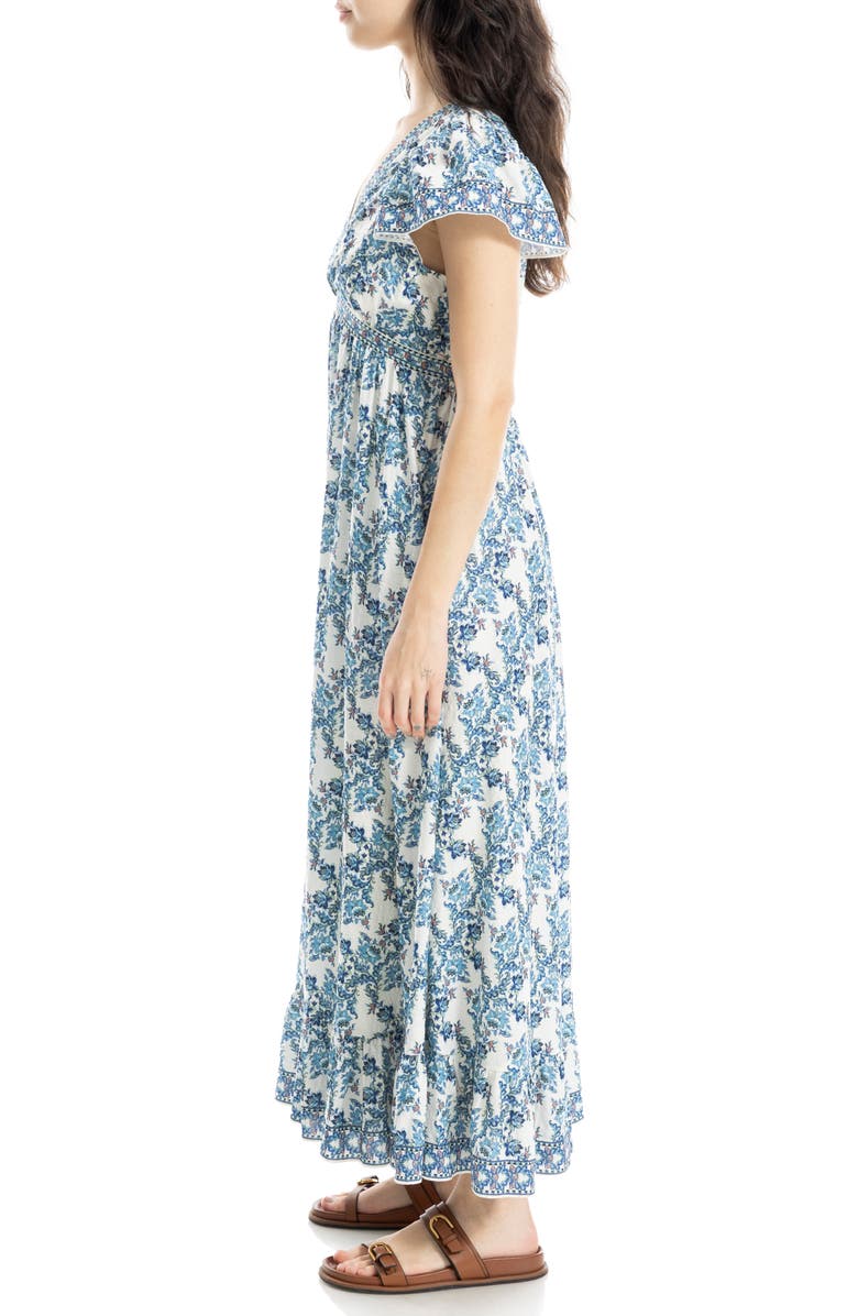 MAX STUDIO Floral Flutter Sleeve Maxi Dress, Alternate, color, Cream/ Blue