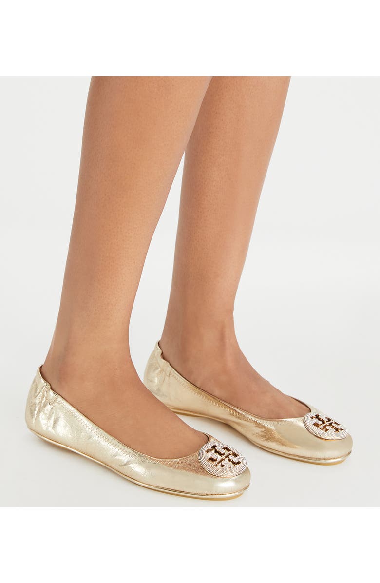 Tory Burch Minnie Pavé Logo Ballet Flat, Alternate, color, Spark Gold / Spark Gold
