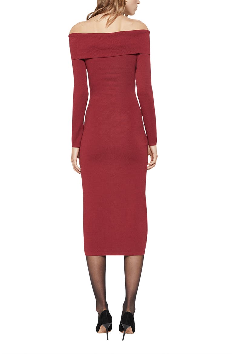 Off the Shoulder Long Sleeve Midi Dress, Alternate, color, BURGUNDY