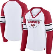 FANATICS Women's Fanatics White/Scarlet San Francisco 49ers Redzone Blitz Package Raglan Lace-Up V-Neck Long Sleeve T-Shirt