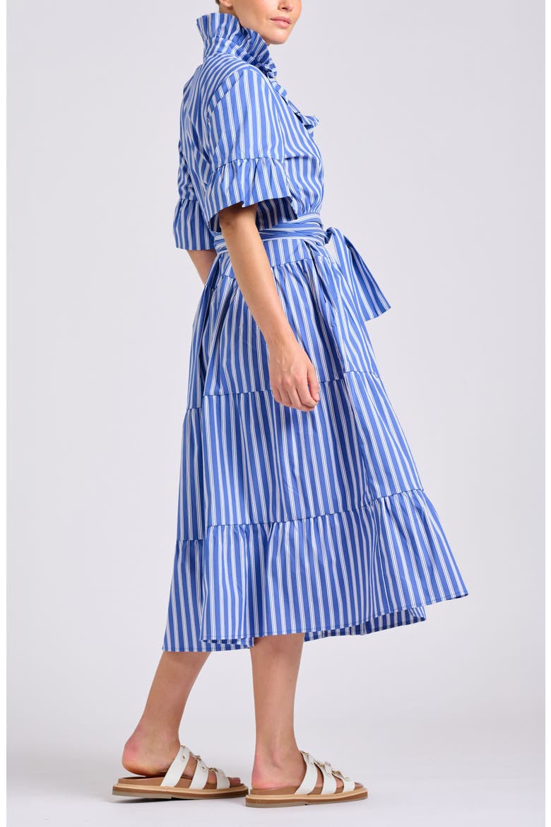 Stripe Ruffle Midi Shirtdress, Alternate, color, AZURE W/ WHIITE TICKING