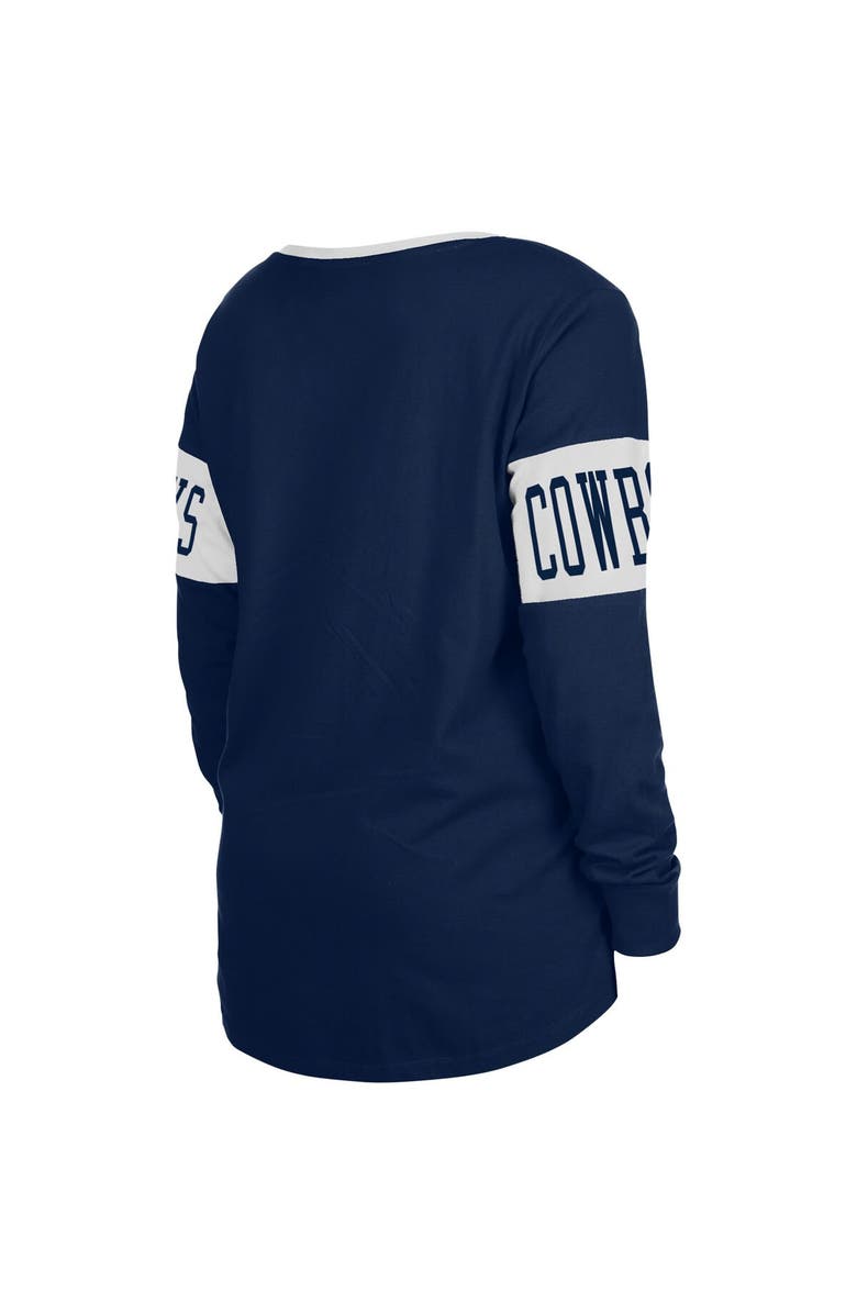 New Era Women's New Era Navy Dallas Cowboys Lace-Up Notch Neck Long Sleeve T-Shirt, Alternate, color, Navy
