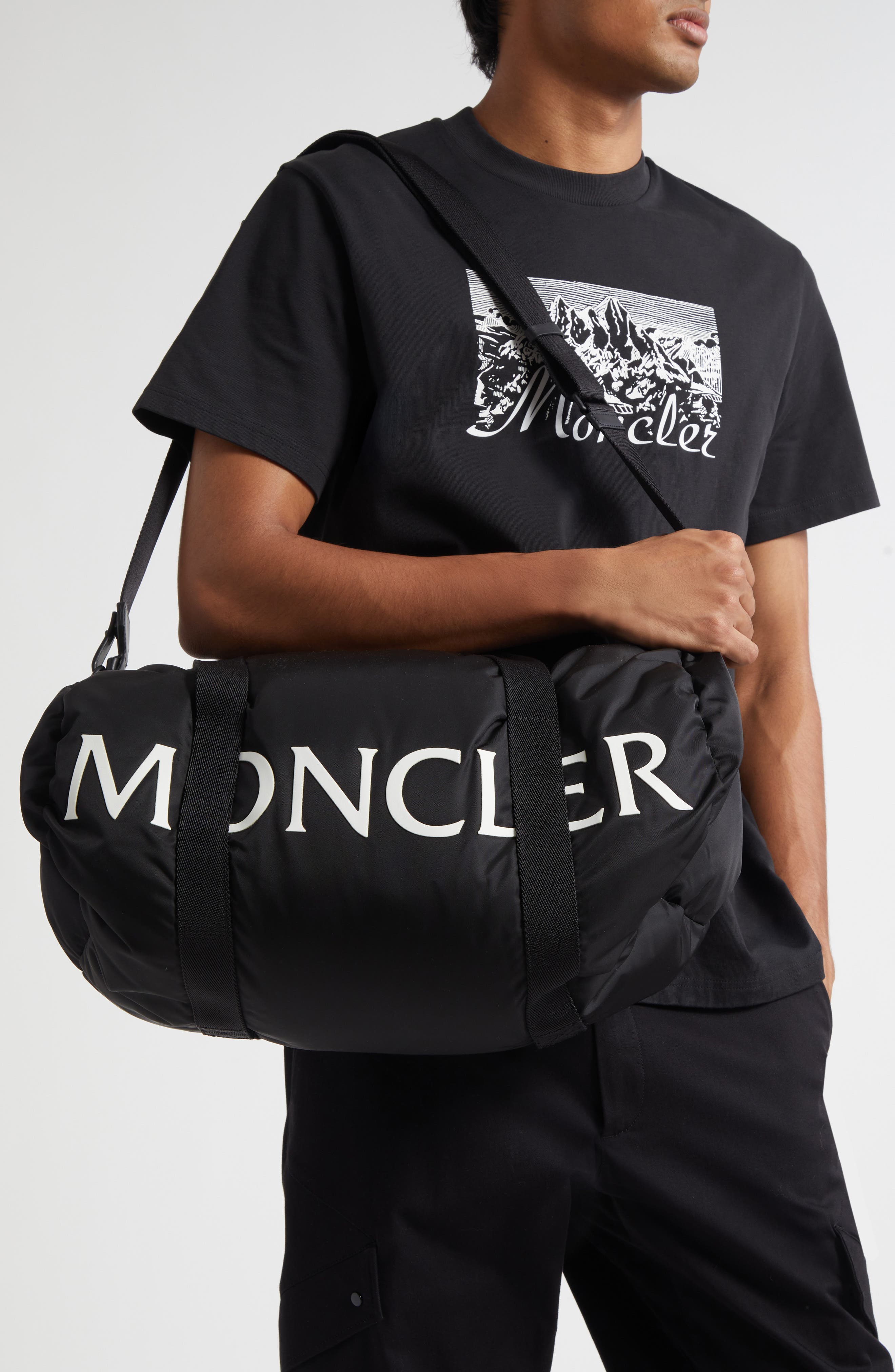 Moncler Duddle Nylon Duffle Bag, Alternate, color, Black