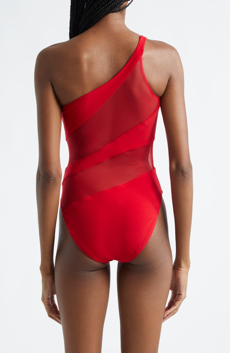 Norma Kamali Snake Mesh Inset One-Shoulder One-Piece Swimsuit, Alternate, color, 
