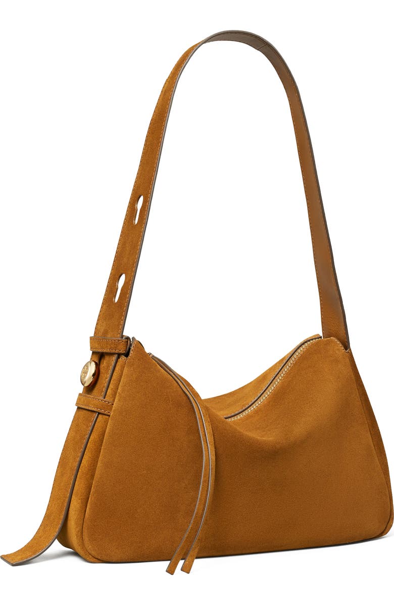 Tory Burch Romy Suede Shoulder Bag, Alternate, color, Caramel
