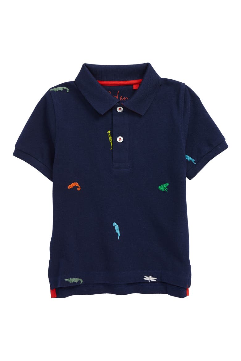 Kids' Embroidered Animal Piqué Polo, Main, color, COLLEGE NAVY RAINBOW ANIMALS