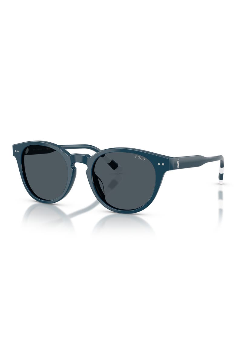 52mm Round Sunglasses, Alternate, color, SHINY BLUE / DARK GREY