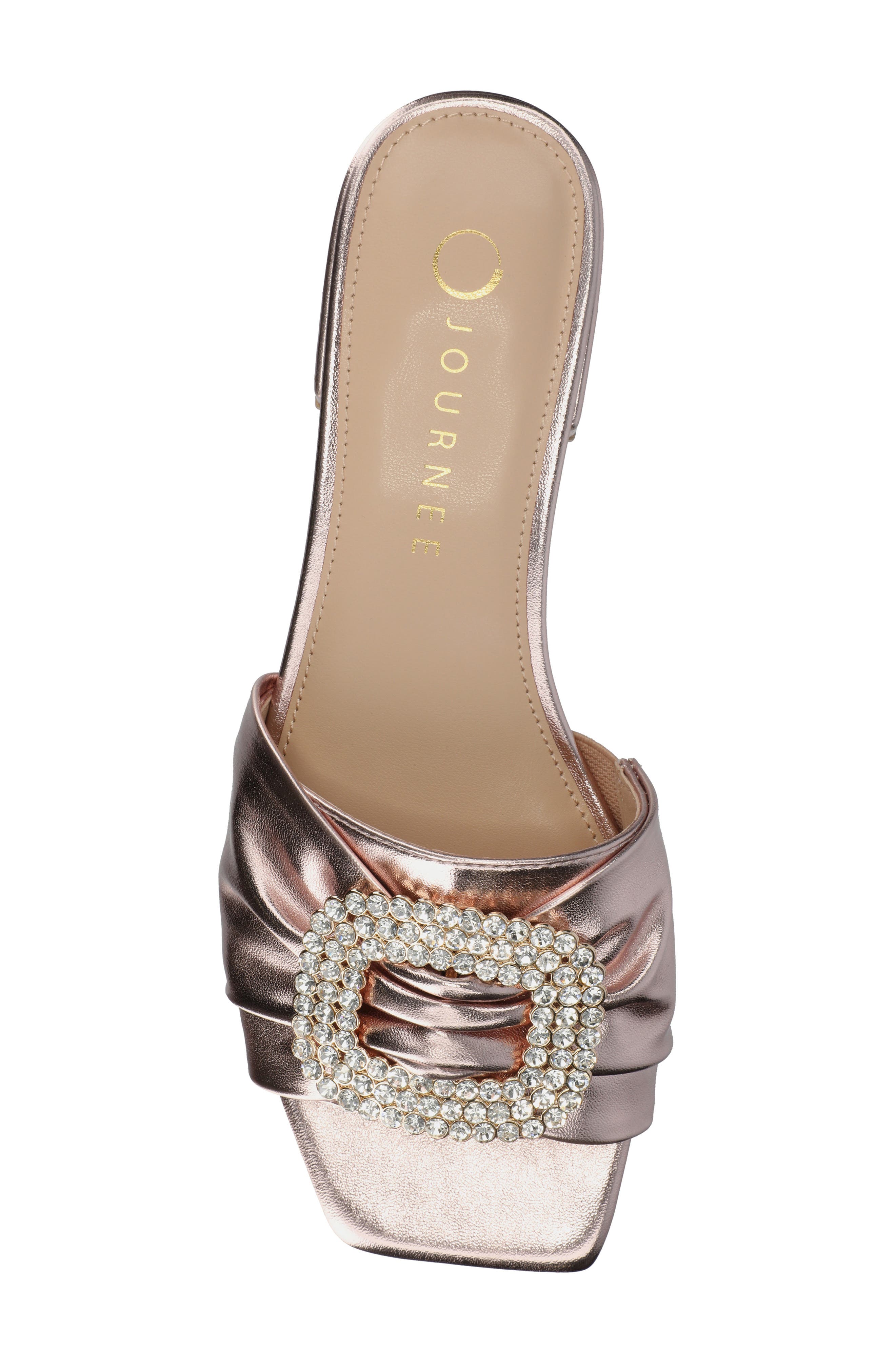 Flavia Rhinestone Buckle Slide Sandal, Alternate, color, ROSE GOLD