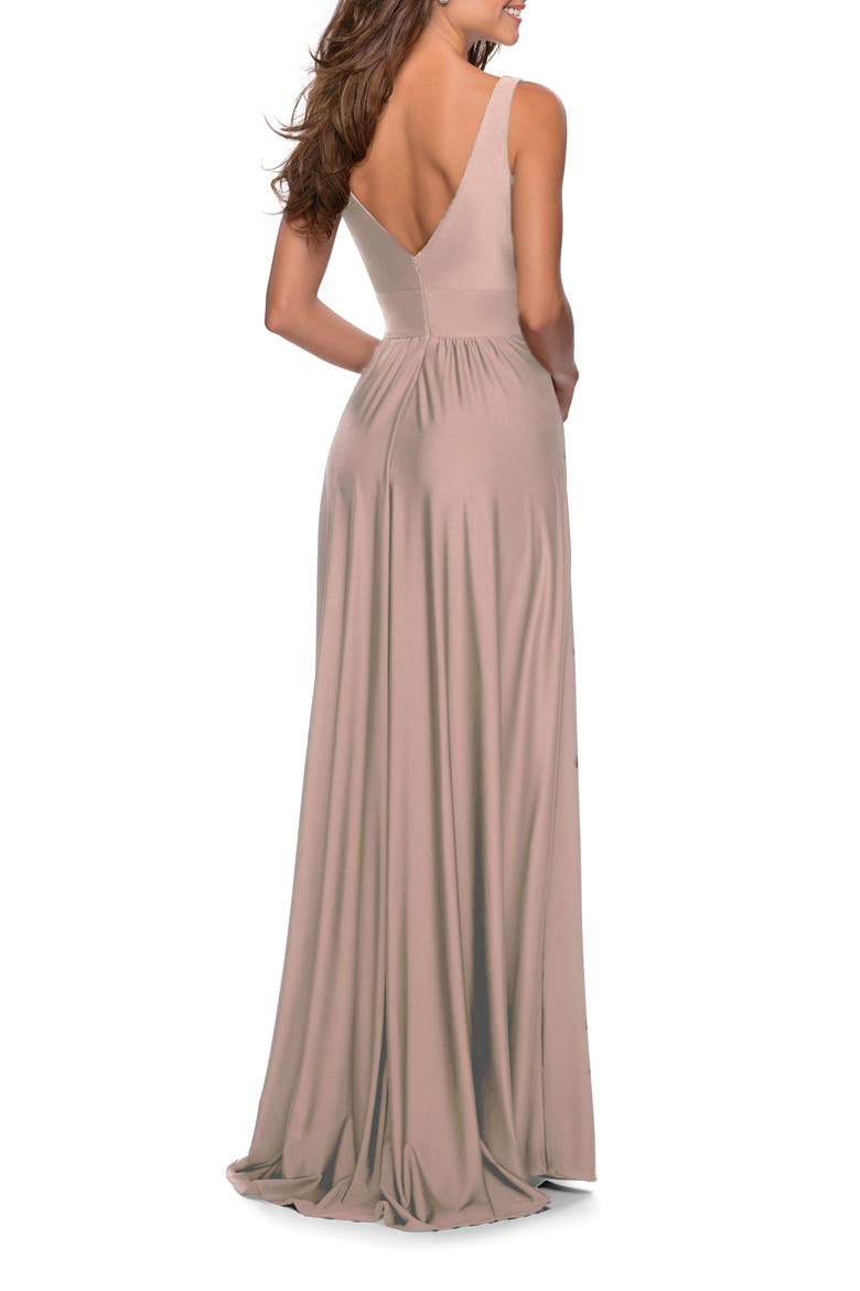 Empire Waist Gown with Deep V Neckline, Alternate, color, NUDE