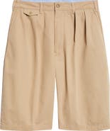 BEAMS Pleated Cotton Twill Bermuda Shorts