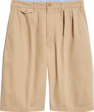 BEAMS Pleated Cotton Twill Bermuda Shorts