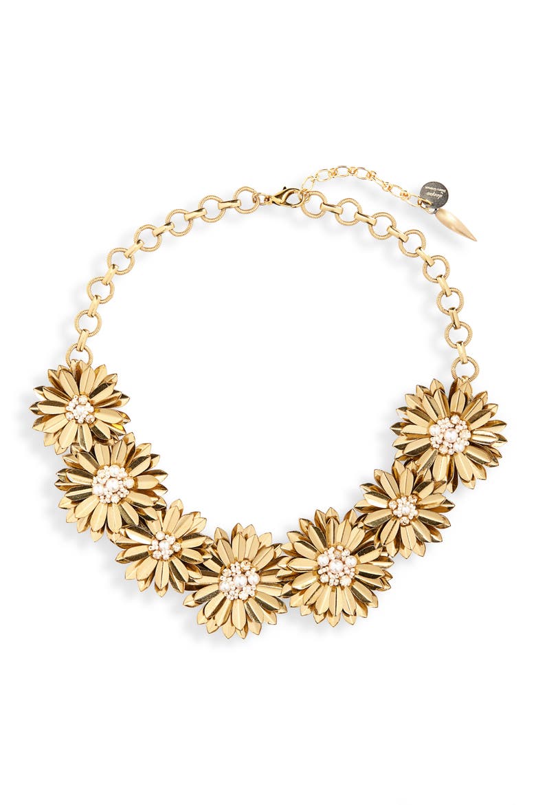 Erena Flower Statement Necklace, Main, color, GOLD