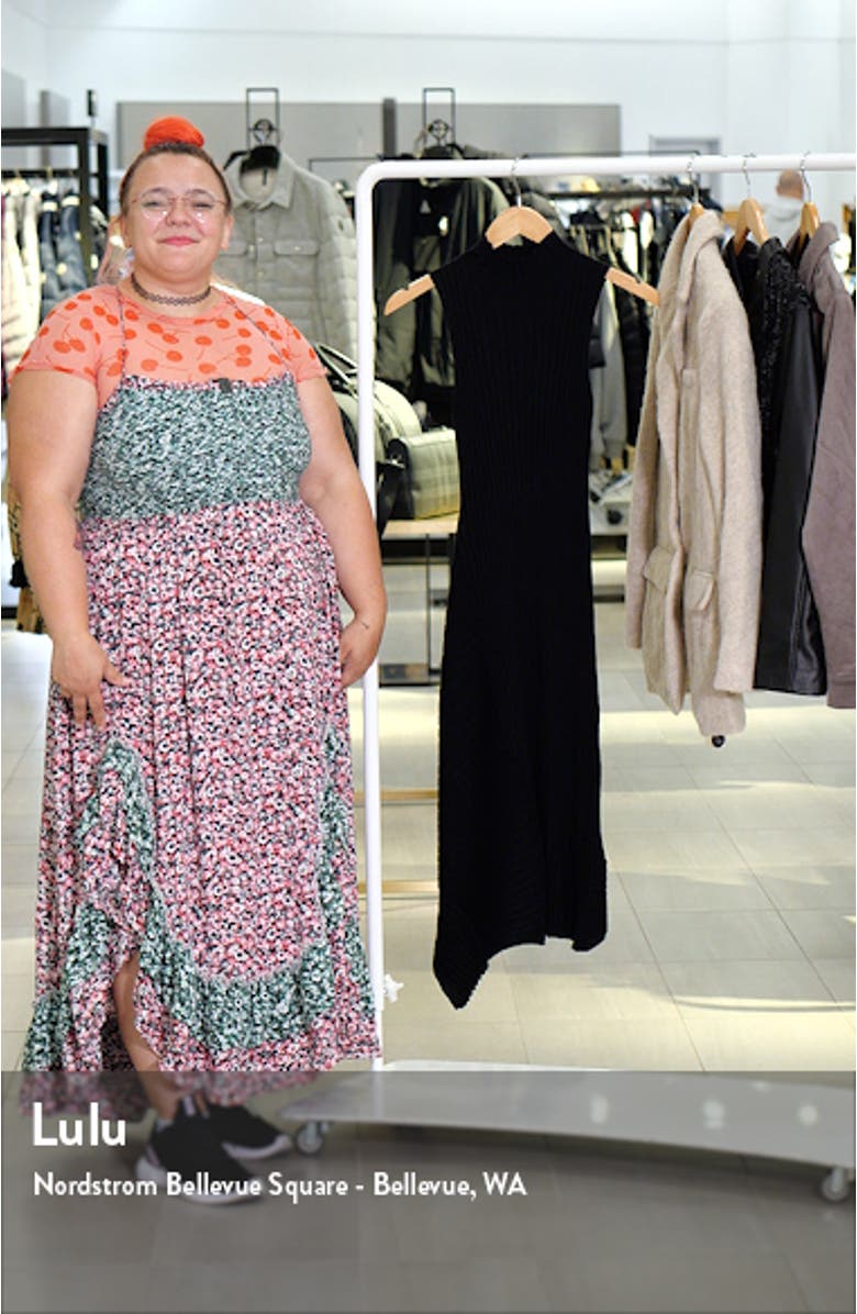 Mock Neck Asymmetric Hem Sweater Dress, sales video thumbnail