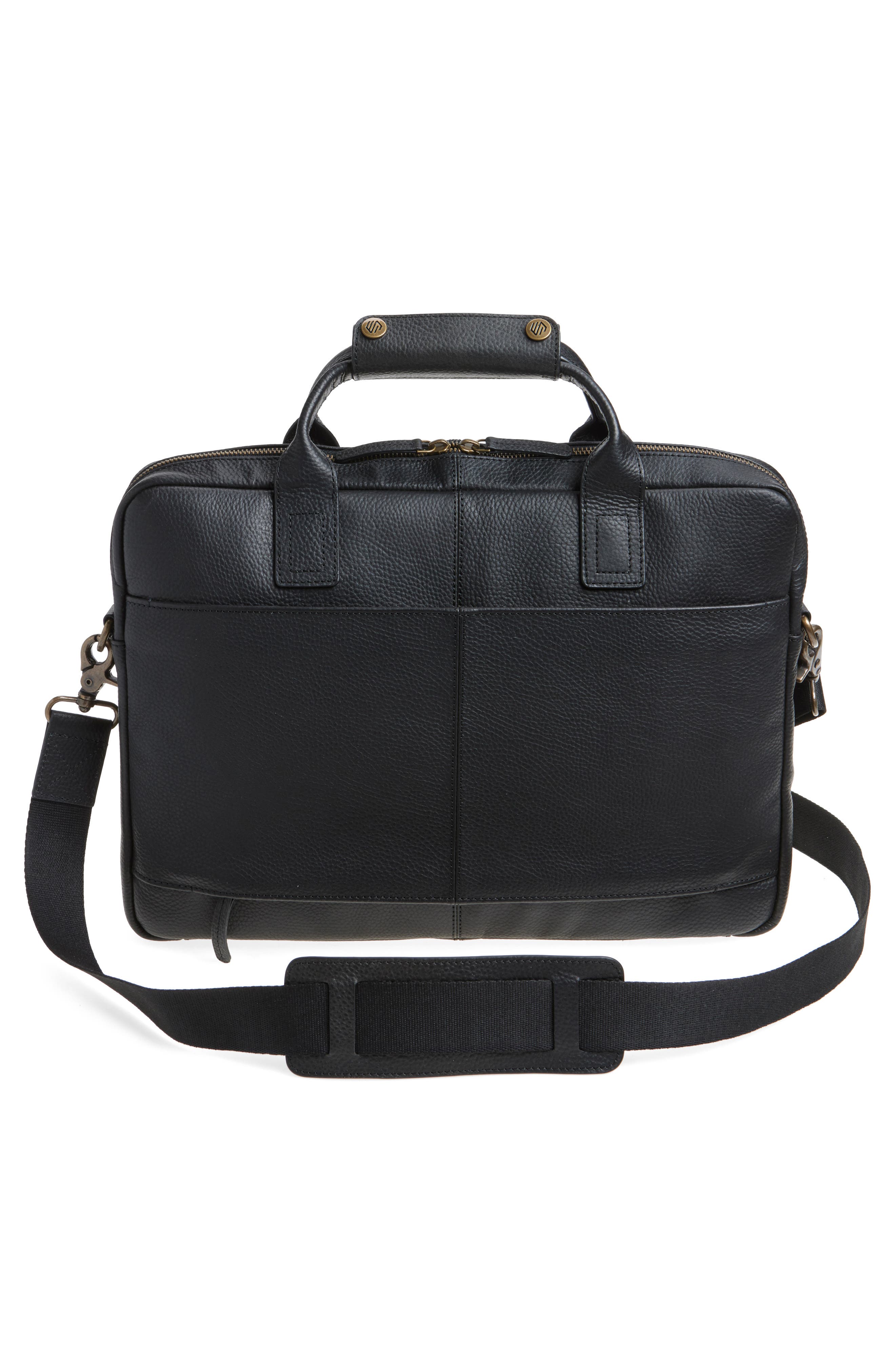 Johnston & Murphy Pebbled Leather Briefcase, Alternate, color, Black