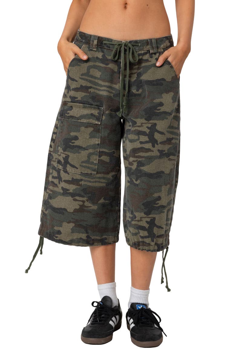 Camo Low Rise Cargo Bermuda Shorts, Main, color, OLIVE