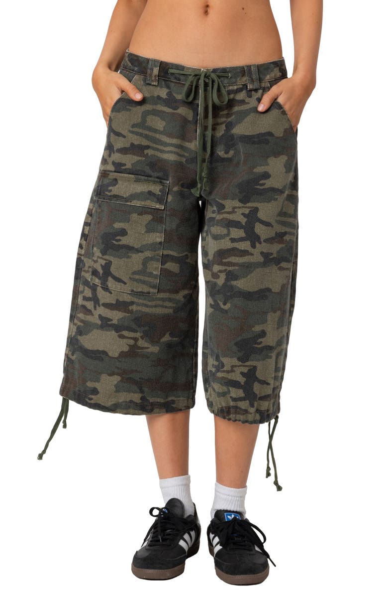 Camo Low Rise Cargo Bermuda Shorts