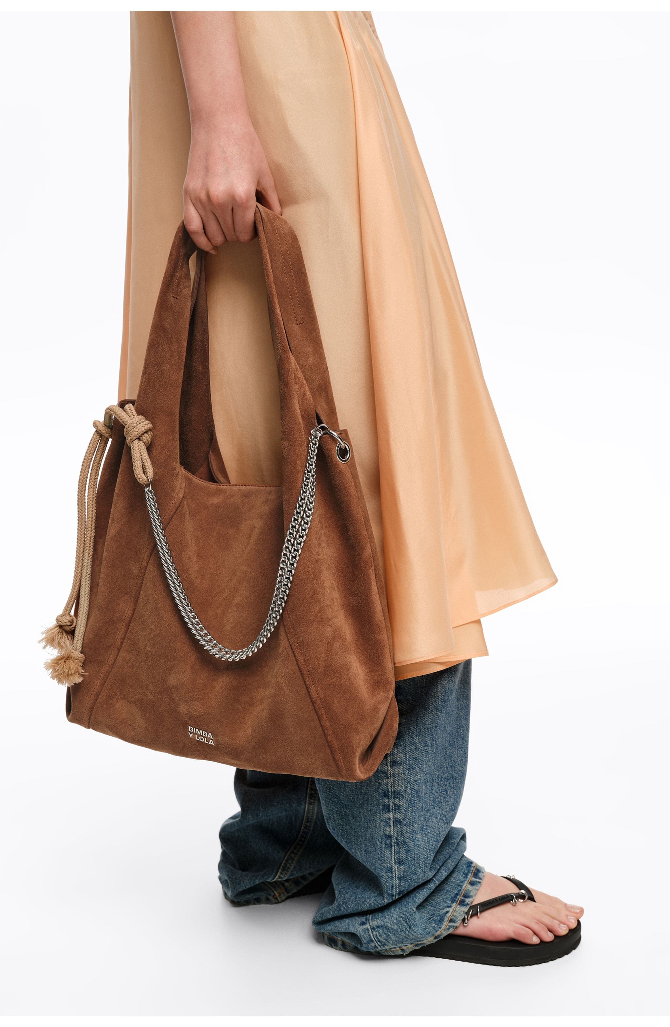 Bimba y Lola Medium Suede Paper Bag, Alternate, color, Chestnut