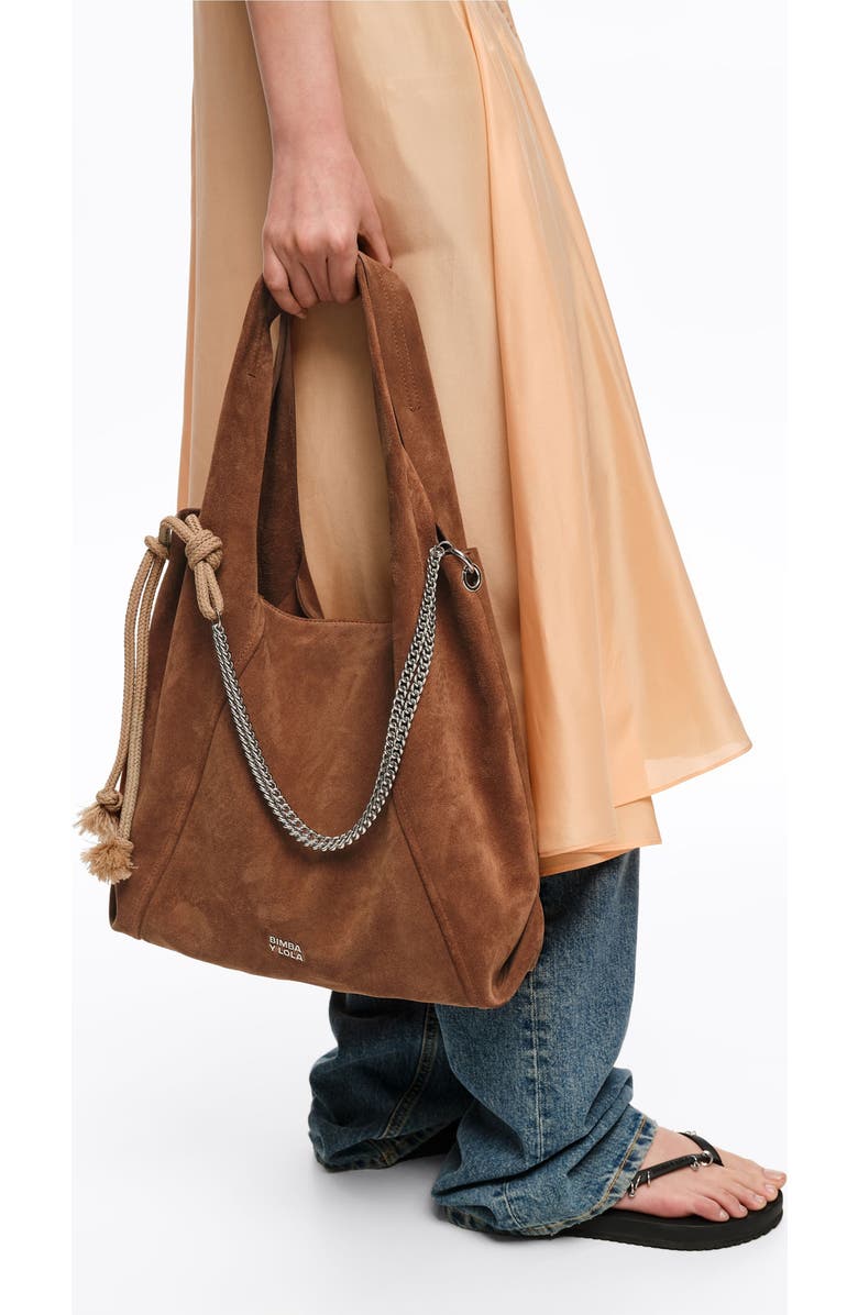 Bimba y Lola Medium Suede Paper Bag, Alternate, color, Chestnut