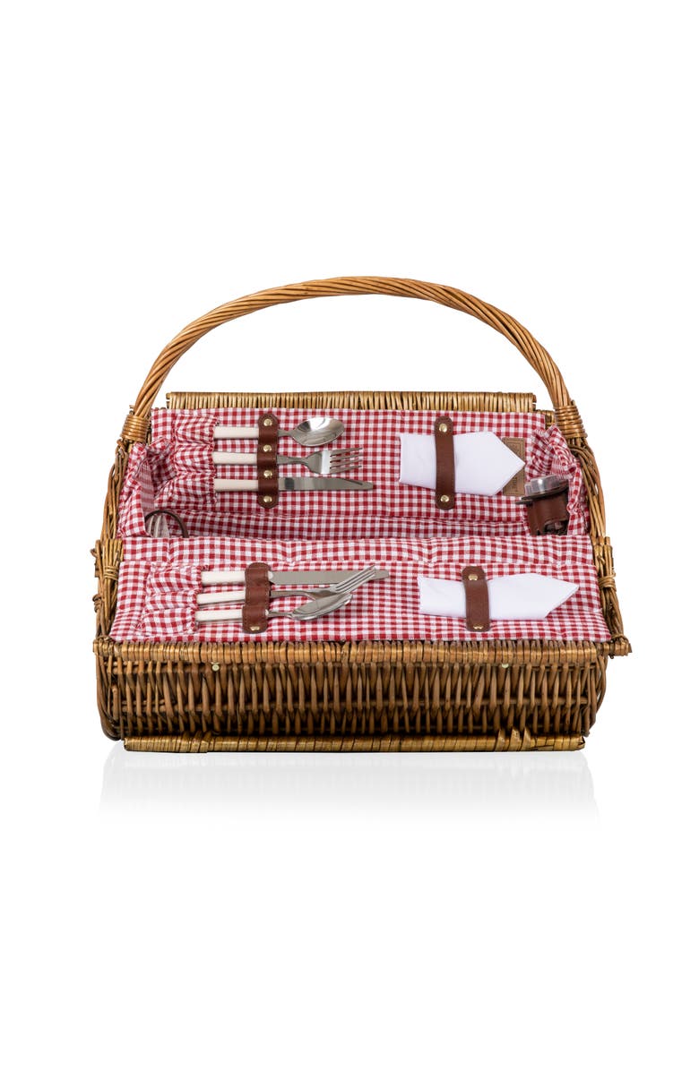 Picnic Time Barrel Picnic Basket, Alternate, color, Red & White Gingham Pattern