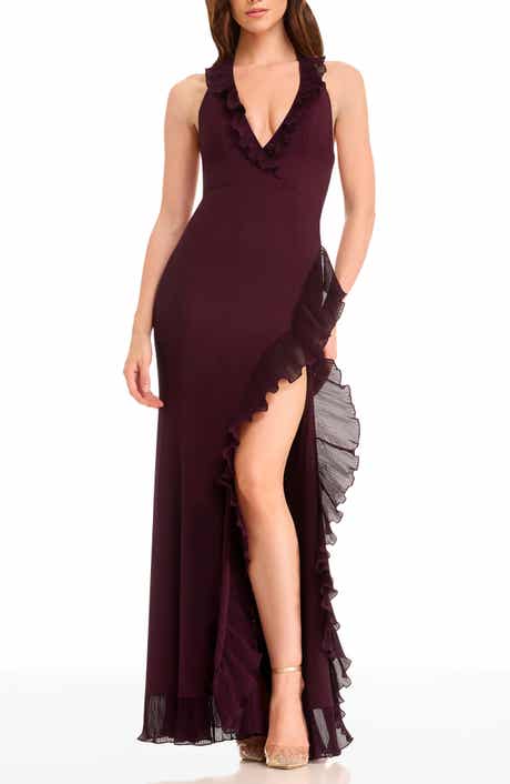 Kathleen Ruffle Halter Gown with Train