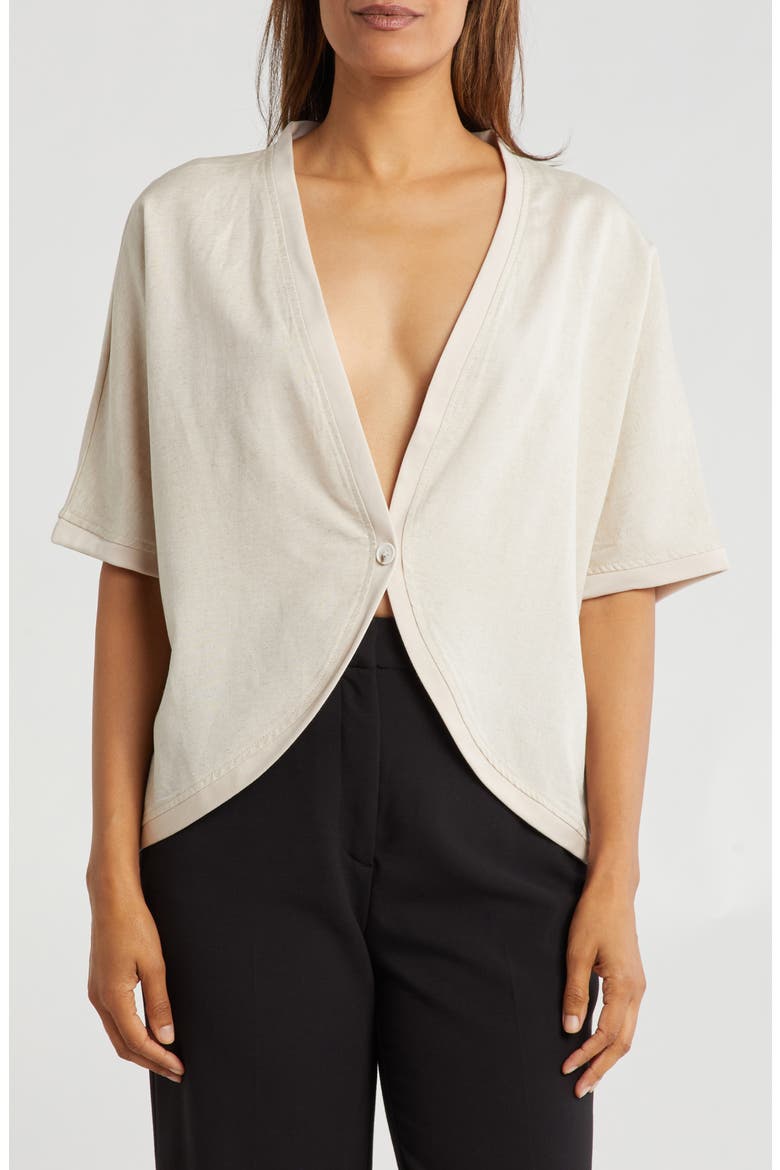 Single Button Short Sleeve Cardigan, Main, color, SAND