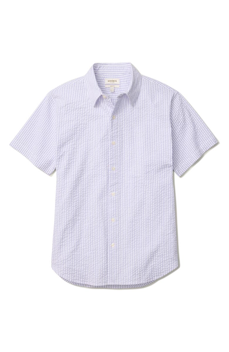 Bonobos Riviera Slim Fit Short Sleeve Seersucker Button-Up Shirt, Alternate, color, Morgan Seer Sucker Stripe
