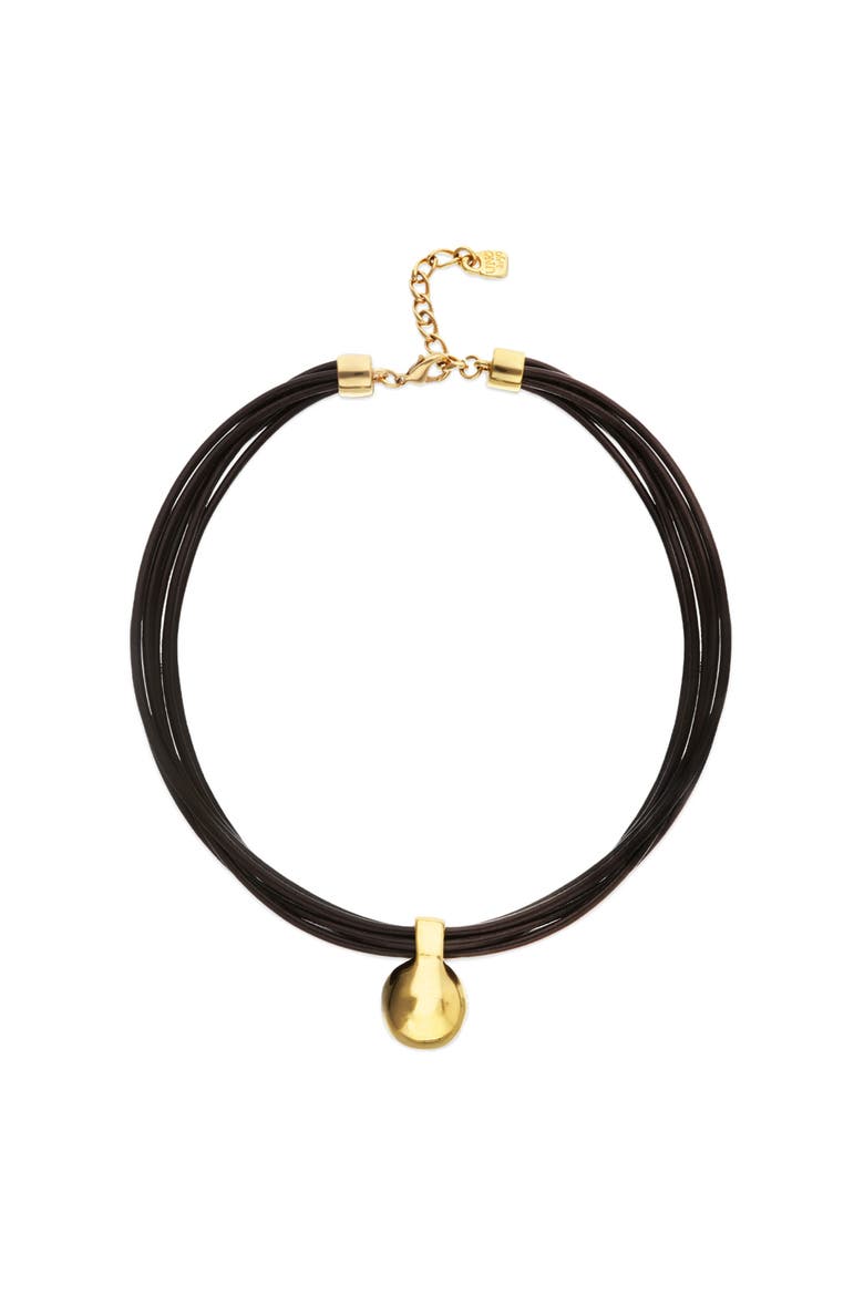 Leather necklace with large 18k gold-plated dial, Main, color, Gold