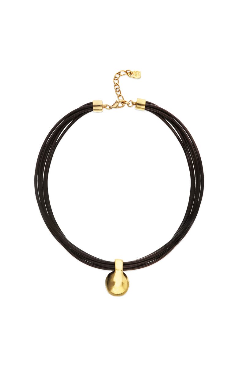 UNODE50 Leather necklace with large 18k gold-plated dial, Main, color, Gold
