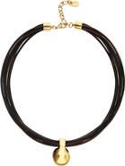 UNODE50 Leather necklace with large 18k gold-plated dial