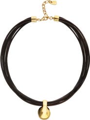UNODE50 Leather necklace with large 18k gold-plated dial